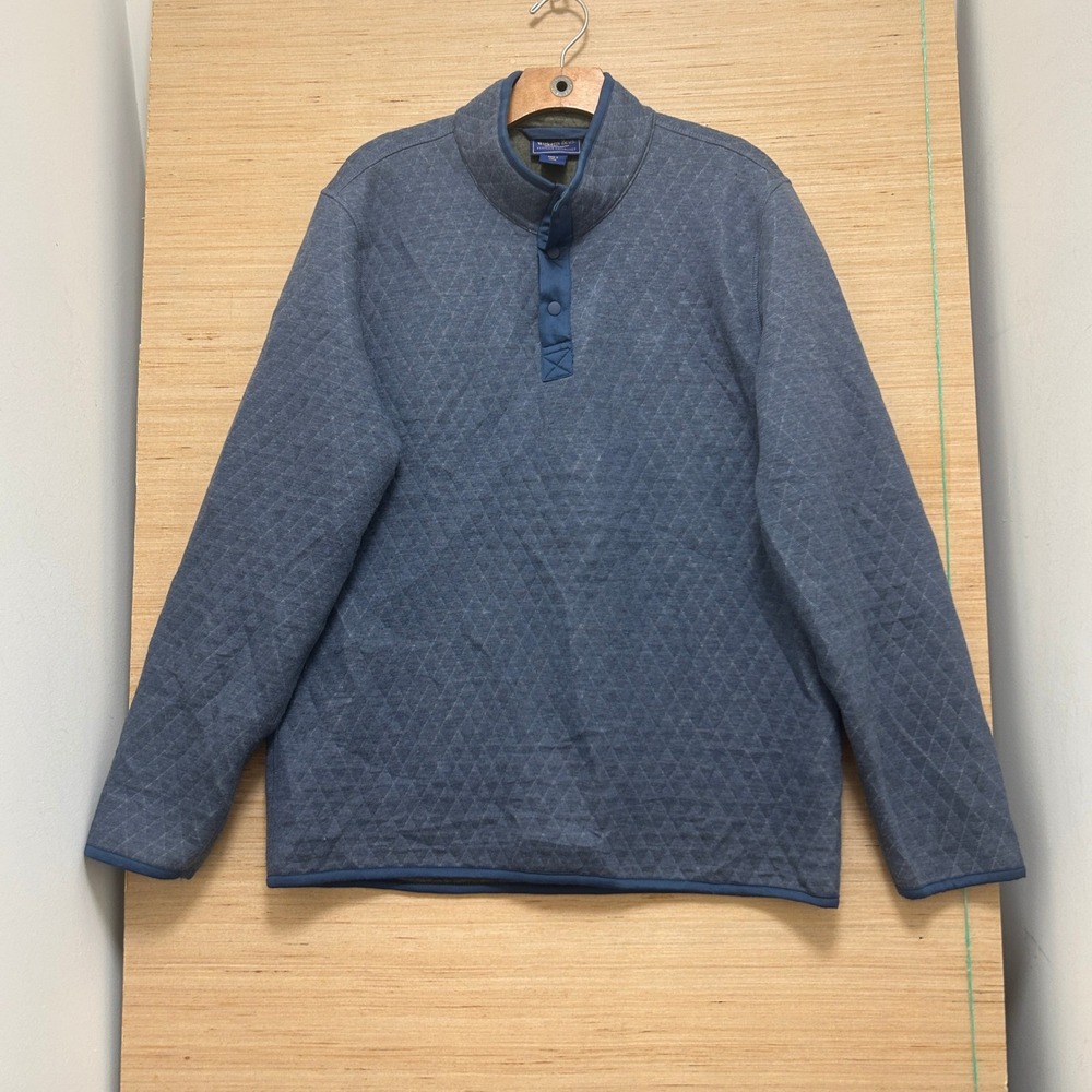 Wilkens Bros Heritage Collection Mens Blue Quilted Snap Mock Neck Pullover L
